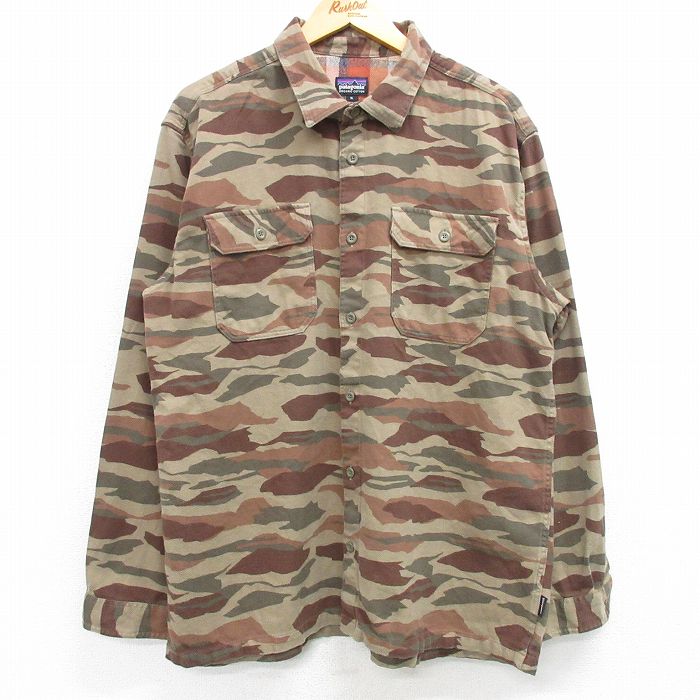 XL★古着 パタゴニア patagonia 長袖 ブランド シャツ メンズ オーガニックコットン 茶他 ブラウン 迷彩 25feb19 中古 トップス