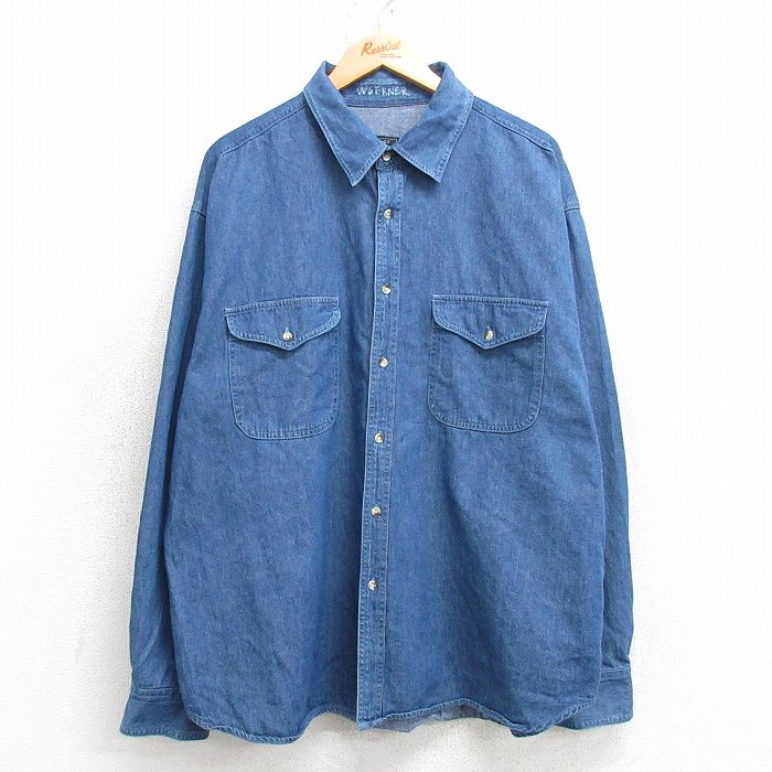 XL★古着 バナナリパブリック BANANA REPUBLIC 長袖 ブランド シャツ メンズ コットン 紺 ネイビー デニム 25feb19 中古 トップス