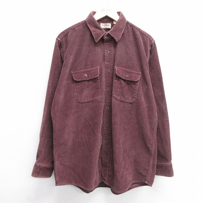 【50%OFF】XL★古着 エルエルビーン LLBEAN 長袖 ブランド シャツ メンズ 80年代 80s コーデュロイ 太畝 USA製 紫 パープル 【spe】 25feb20 中古 トップス