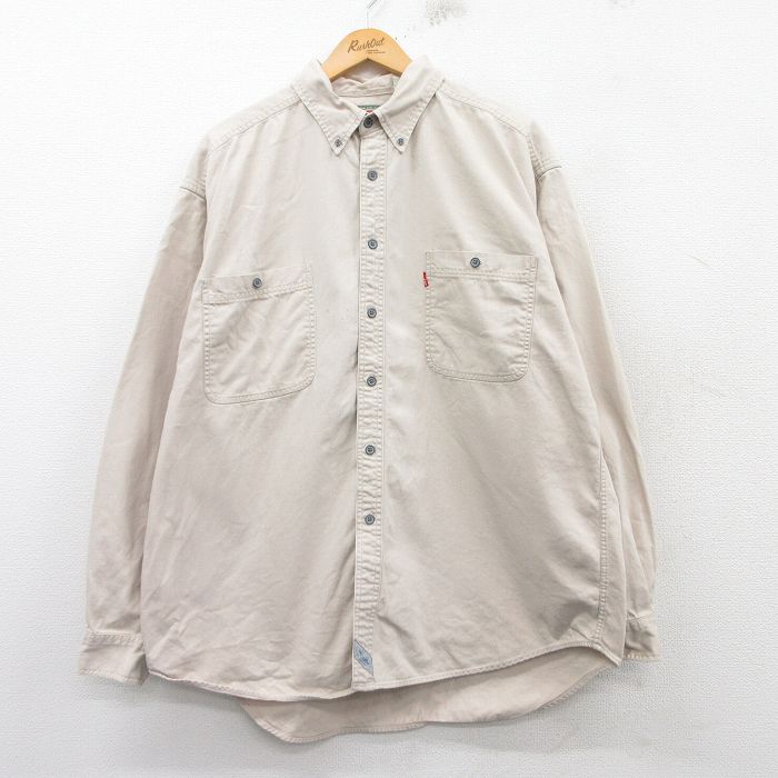 XL★古着 リーバイス Levis 長袖 ブランド シャツ メンズ 00年代 00s 大きいサイズ ロング丈 コットン 生成り 25feb20 中古 トップス