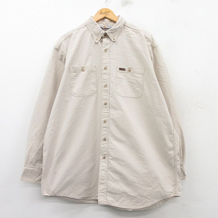 XL★古着 カーハート Carhartt 長袖 ブランド シャツ メンズ 90年代 90s 大きいサイズ ロング丈 ボタンダウン USA製 生成り 【spe】 25feb20 中古 トップス