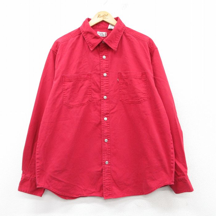 【50%OFF】XL★古着 リーバイス Levis 長袖 ブランド シャツ メンズ 大きいサイズ コットン 赤 レッド 25feb20 中古 トップス