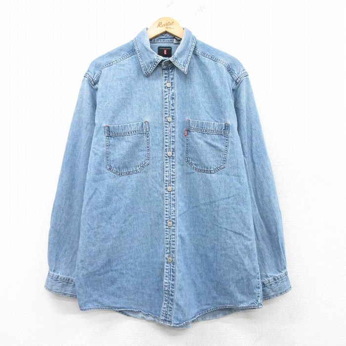 XL★古着 リーバイス Levis 長袖 ブランド シャツ メンズ ロング丈 コットン 紺 ネイビー デニム 25feb20 中古 トップス