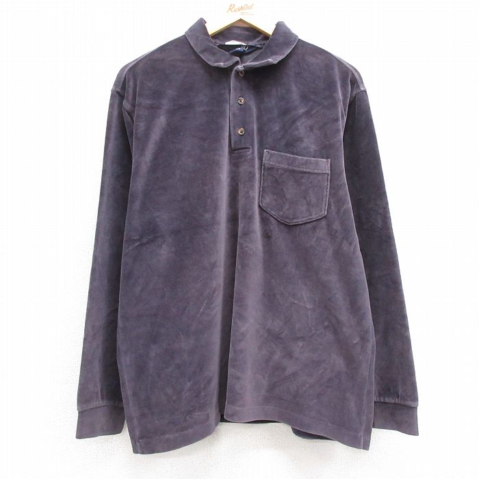 L★古着 ランズエンド 長袖 ブランド ポロ シャツ メンズ 90年代 90s パイル地 USA製 紺 ネイビー 【spe】 25feb20 中古 トップス