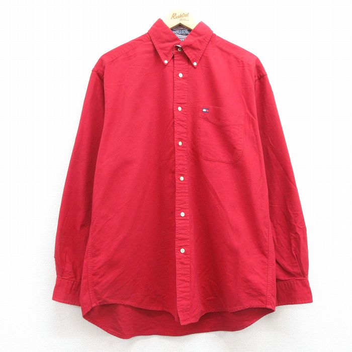 XL★古着 トミーヒルフィガー TOMMY HILFIGER 長袖 ブランド シャツ メンズ 90年代 90s コットン ボタンダウン 赤 レッド 25feb20 中古 トップス