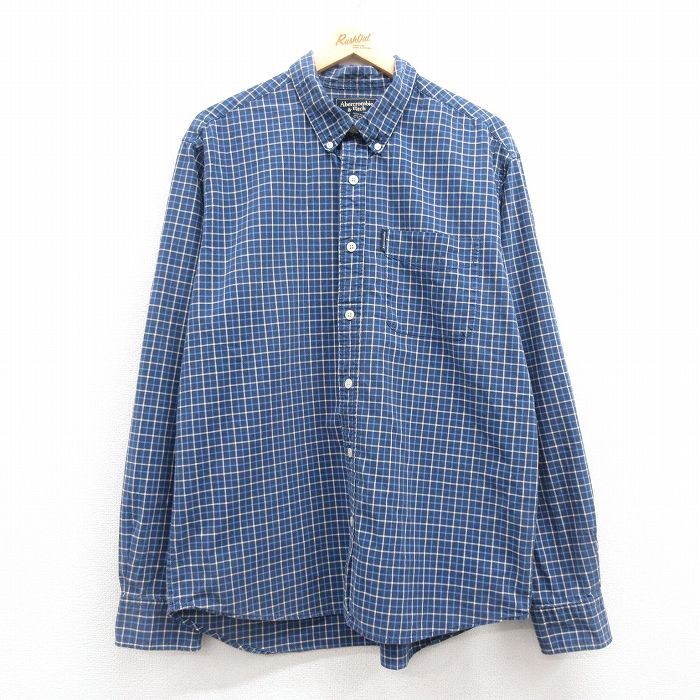 XL★古着 アバクロンビー Abercrombie&fitch 長袖 ブランド シャツ メンズ 00年代 00s コットン ボタンダウン 紺他 ネイビー チェック 25feb20 中古 トップス