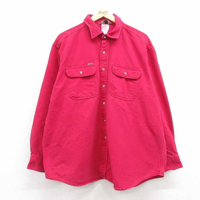 【50%OFF】XL★古着 カーハート Carhartt 長袖 ブランド シャツ メンズ ダック地 大きいサイズ 赤 レッド 25feb20 中古 トップス