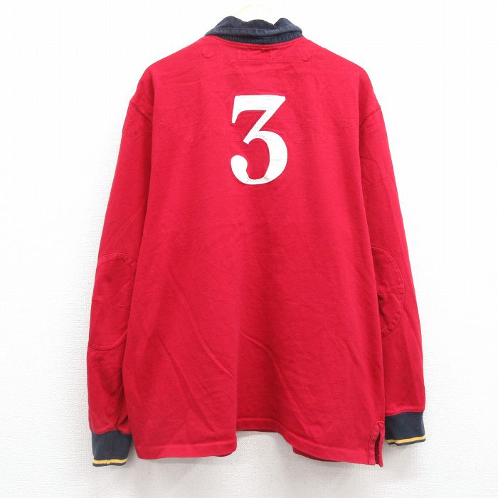 XL★古着 ラルフローレン Ralph Lauren 長袖 ブランド ラガー シャツ メンズ ビッグロゴ 3 ヒジ当て コットン 赤他 レッド 【spe】 25feb20 中古 トップス