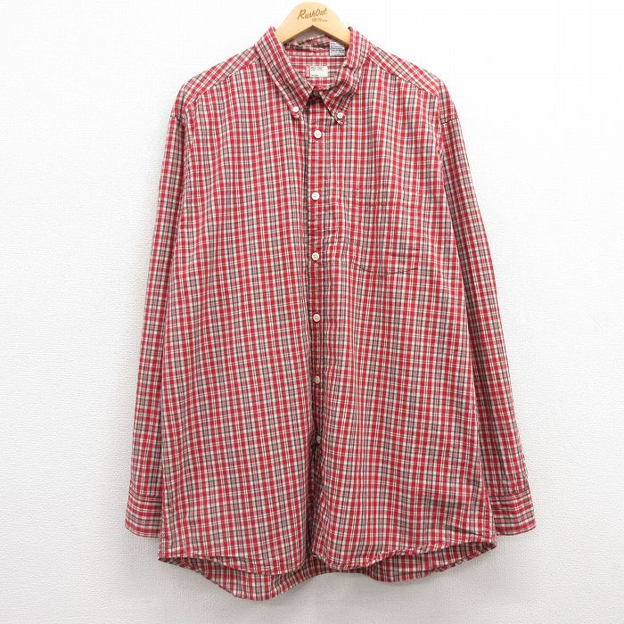 XL★古着 リーバイス Levis 長袖 ブランド シャツ メンズ レッドタグ 大きいサイズ ロング丈 コットン ボタンダウン 赤他 レッド チェック 25feb20 中古 トップス