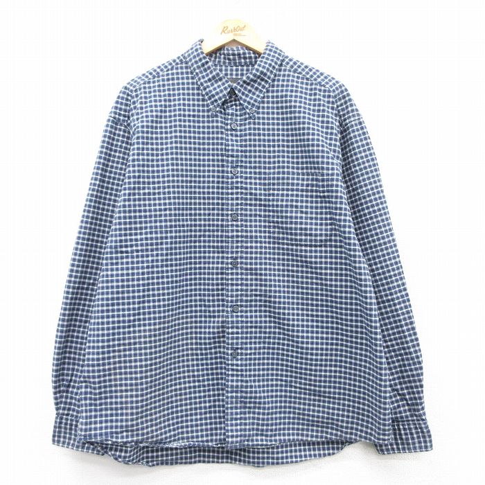 XL★古着 エディーバウアー 長袖 ブランド シャツ メンズ 00年代 00s 大きいサイズ コットン ボタンダウン 紺他 ネイビー チェック 25feb20 中古 トップス