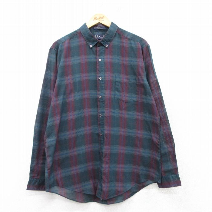 【50%OFF】L★古着 リーバイス Levis 長袖 ブランド シャツ メンズ 90年代 90s ボタンダウン エンジ他 チェック 25feb20 中古 トップス