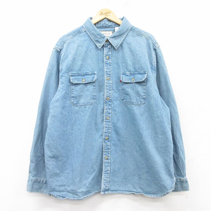 XL★古着 リーバイス Levis 長袖 ブランド シャツ メンズ 大きいサイズ コットン 紺 ネイビー デニム 25feb20 中古 トップス