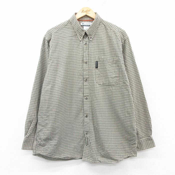 L★古着 コロンビア COLUMBIA 長袖 ブランド シャツ メンズ 00年代 00s コットン ボタンダウン 緑他 グリーン チェック 25feb20 中古 トップス