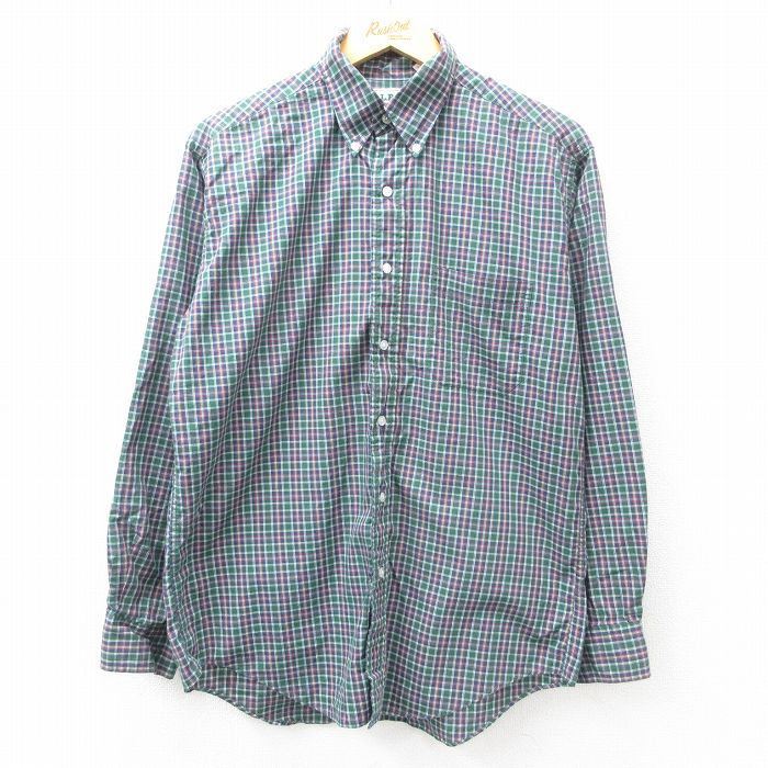 L★古着 エルエルビーン LLBEAN 長袖 ブランド シャツ メンズ 80年代 80s コットン ボタンダウン 緑他 グリーン チェック 25feb22 中古 トップス