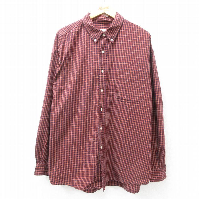 【50%OFF】XL★古着 エディーバウアー 長袖 ブランド シャツ メンズ 00年代 00s 大きいサイズ コットン ボタンダウン エンジ他 チェック 25feb22 中古 トップス