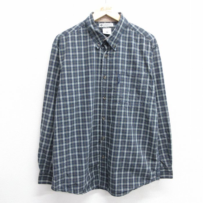 L★古着 コロンビア COLUMBIA 長袖 ブランド シャツ メンズ 00年代 00s コットン ボタンダウン 紺他 ネイビー チェック 25feb22 中古 トップス