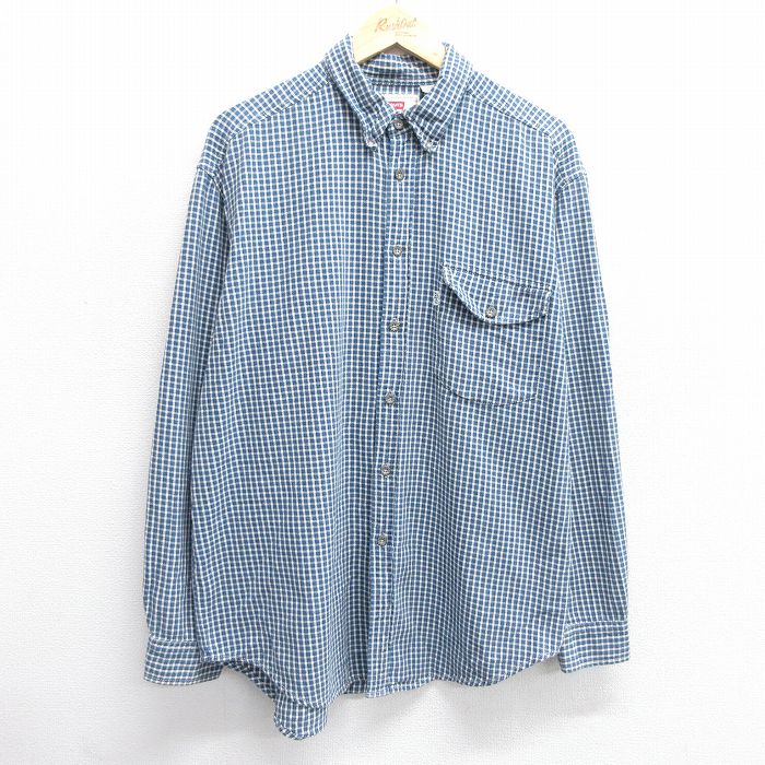 L★古着 リーバイス Levis 長袖 ブランド シャツ メンズ コットン ボタンダウン 青他 ブルー チェック 25feb22 中古 トップス