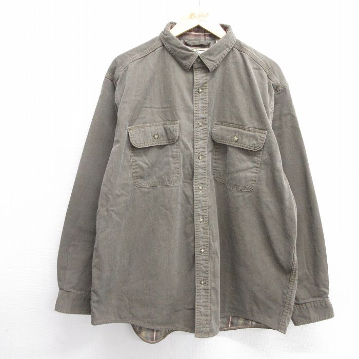 XL★古着 エルエルビーン LLBEAN 長袖 ブランド シャツ メンズ 00年代 00s コットン カナダ製 濃緑系 グリーン 内側フランネル 25feb22 中古 トップス
