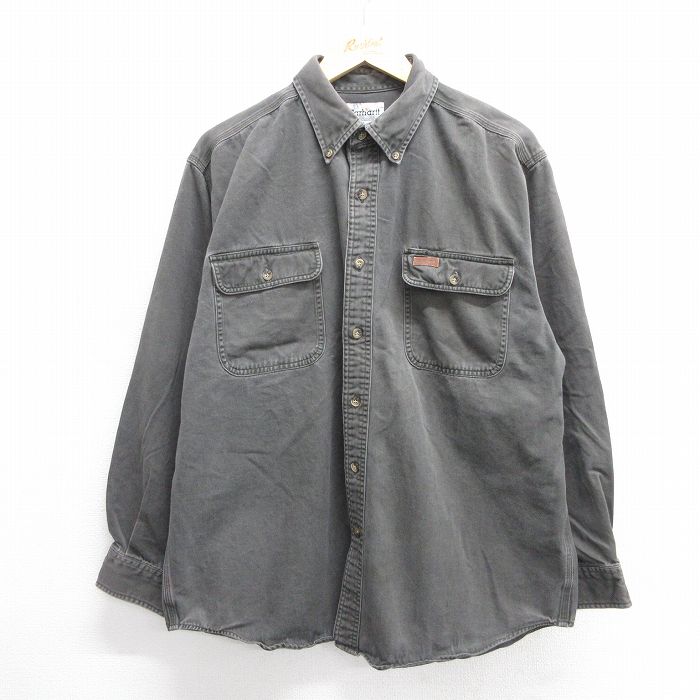 XL★古着 カーハート Carhartt 長袖 ブランド シャツ メンズ コットン ボタンダウン 緑系 グリーン 25feb22 中古 トップス