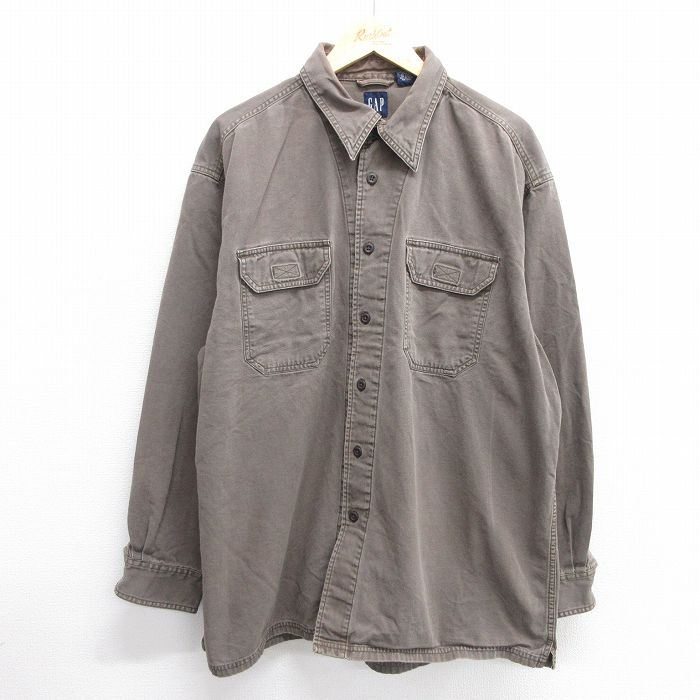 【20%OFF】XL★古着 ギャップ GAP 長袖 ブランド シャツ メンズ 00年代 00s 大きいサイズ ロング丈 コットン 茶 ブラウン 25feb22 中古 トップス