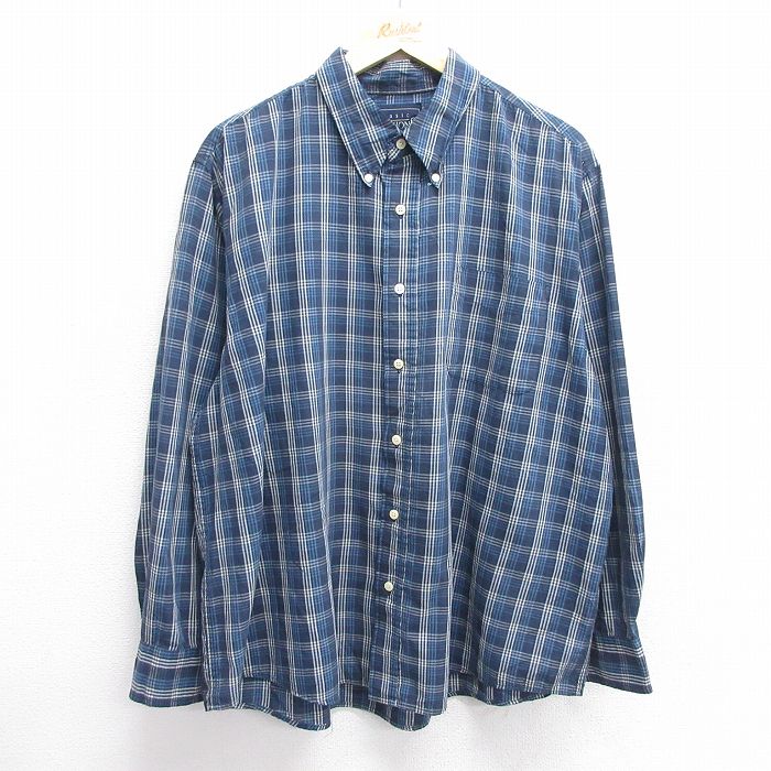 XL★古着 ベーシックエディションズ 長袖 シャツ メンズ 00年代 00s 大きいサイズ ボタンダウン 紺他 ネイビー チェック 25feb25 中古 トップス