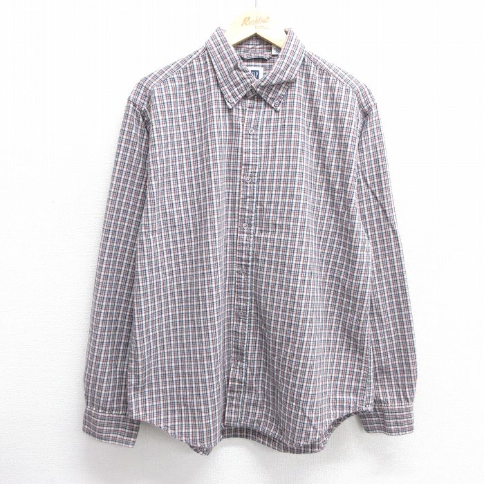 L★古着 ギャップ GAP 長袖 ブランド シャツ メンズ コットン ボタンダウン グレー他 チェック 25feb25 中古 トップス