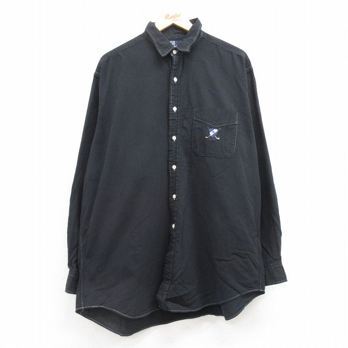 XL★古着 ラルフローレン Ralph Lauren 長袖 ブランド シャツ メンズ ワンポイントロゴ LOWELL SPORT 大きいサイズ コットン 黒 ブラック 25feb25 中古 トップス