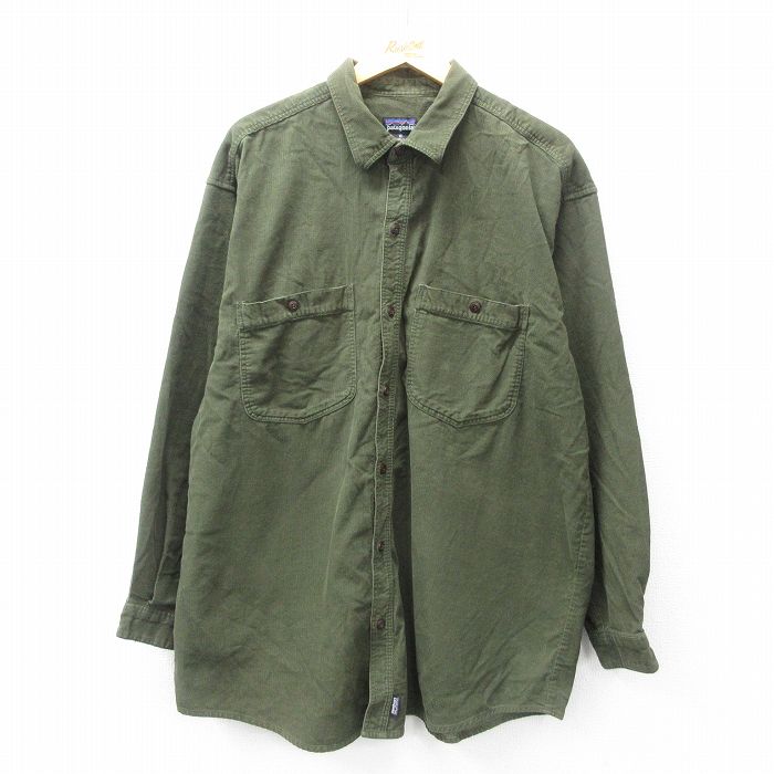 XL★古着 パタゴニア patagonia 長袖 ブランド シャツ メンズ 00年代 00s コーデュロイ 大きいサイズ ロング丈 コットン 緑 グリーン 【spe】 25feb26 中古 トップス