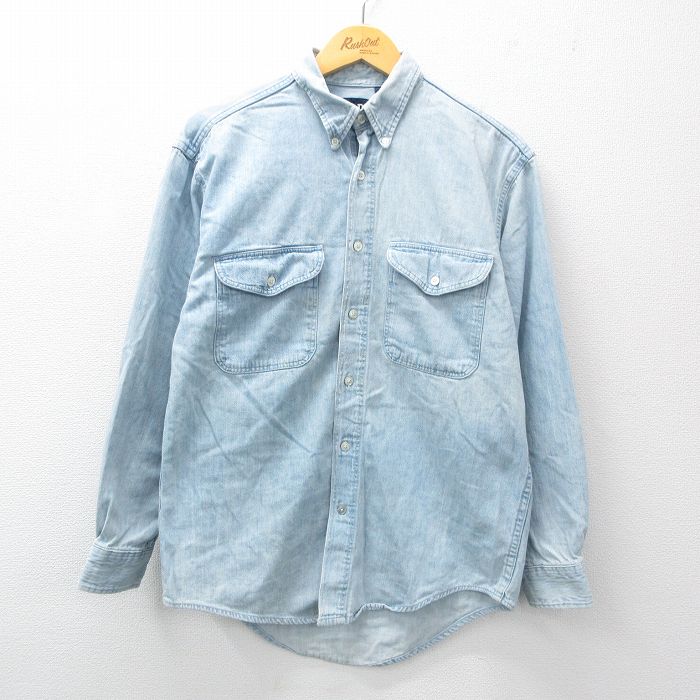 M★古着 ギャップ GAP 長袖 ブランド シャツ メンズ 90年代 90s コットン ボタンダウン USA製 薄紺 ネイビー デニム 25feb26 中古 トップス