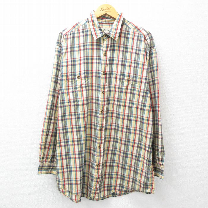 XL★古着 エディーバウアー 長袖 ブランド シャツ メンズ 00年代 00s 大きいサイズ ロング丈 コットン 黄他 イエロー チェック 25feb26 中古 トップス