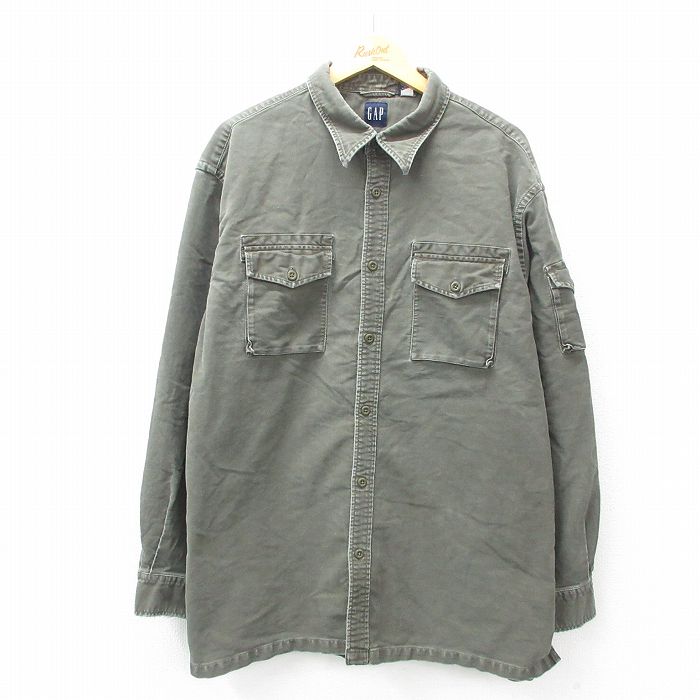 【50%OFF】XL★古着 ギャップ GAP 長袖 ブランド シャツ メンズ 00年代 00s 大きいサイズ ロング丈 コットン 緑 グリーン 25feb26 中古 トップス