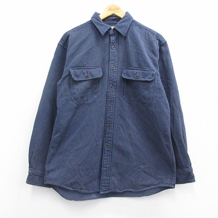 XL★古着 エルエルビーン LLBEAN 長袖 ブランド シャツ メンズ 00年代 00s 紺他 ネイビー ストライプ 25feb27 中古 トップス