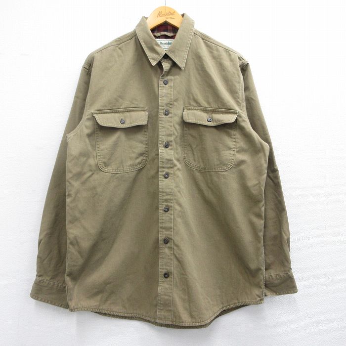 XL★古着 エルエルビーン LLBEAN 長袖 ブランド シャツ メンズ 00年代 00s コットン 緑系 グリーン 内側フランネル 25feb27 中古 トップス