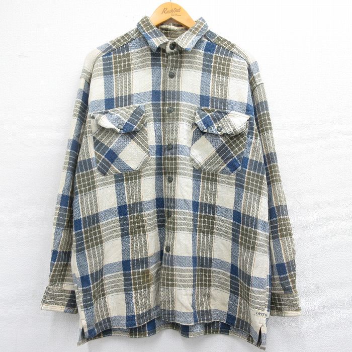 XL★古着 リーバイス Levis 長袖 ブランド シャツ メンズ 00年代 00s コットン 紺他 ネイビー チェック 25feb27 中古 トップス