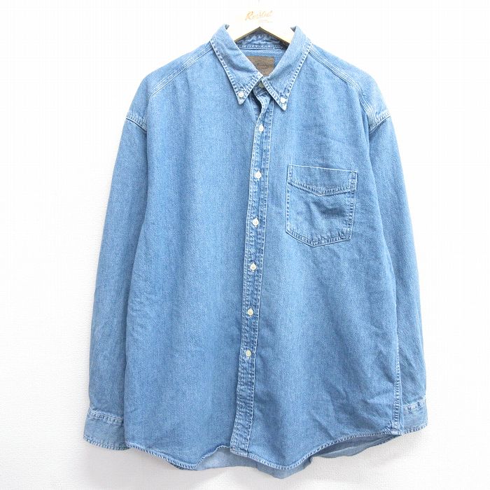 XL★古着 ギャップ GAP 長袖 ブランド シャツ メンズ 00年代 00s ロング丈 コットン ボタンダウン 紺 ネイビー デニム 25feb28 中古 トップス