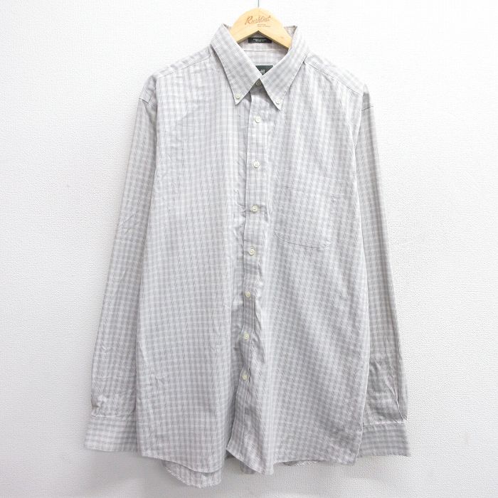 XL★古着 エディーバウアー 長袖 ブランド シャツ メンズ 大きいサイズ ロング丈 コットン ボタンダウン グレー系他 チェック 25feb28 中古 トップス