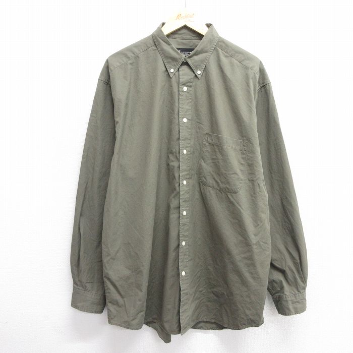XL★古着 エディーバウアー 長袖 ブランド シャツ メンズ 00年代 00s 大きいサイズ ロング丈 コットン ボタンダウン 緑系 グリーン 25feb28 中古 トップス