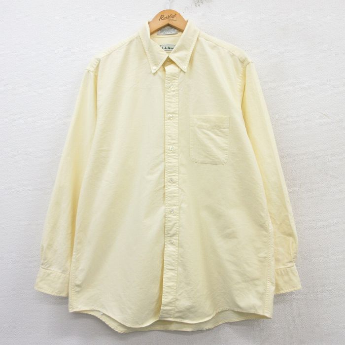 XL★古着 エルエルビーン LLBEAN 長袖 ブランド シャツ メンズ 90年代 90s 大きいサイズ ロング丈 コットン ボタンダウン 黄 イエロー 25mar04 中古 トップス
