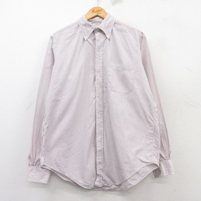 XL★古着 ブルックスブラザーズ BROOKS BROTHERS 長袖 ブランド シャツ メンズ 90年代 90s コットン ボタンダウン USA製 白他 ホワイト ストライプ 25mar04 中古 トップス