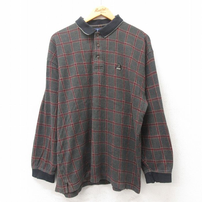 XL★古着 IZOD 長袖 ブランド ポロ シャツ メンズ ワンポイントロゴ 大きいサイズ コットン 黒他 ブラック 25mar05 中古 トップス
