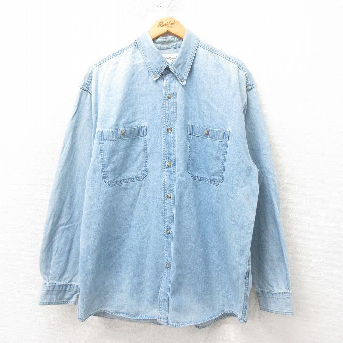 XL★古着 エディーバウアー 長袖 ブランド シャツ メンズ 00年代 00s 大きいサイズ コットン ボタンダウン 薄紺 ネイビー デニム 【spe】 25mar05 中古 トップス