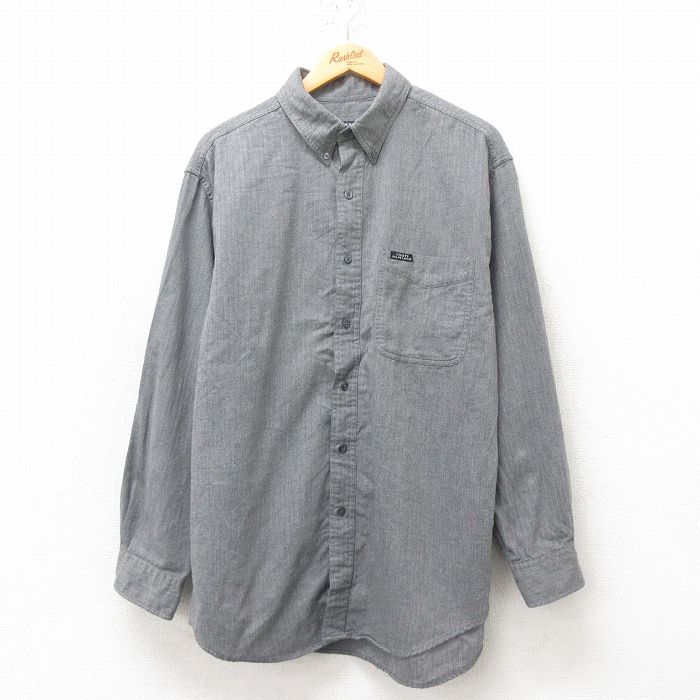XL★古着 ラルフローレン Ralph Lauren チャップス 長袖 ブランド シャツ メンズ 90年代 90s ヘリンボーン コットン ボタンダウン グレー 25mar05 中古 トップス