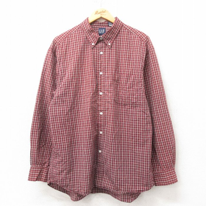 XL★古着 ギャップ GAP 長袖 ブランド シャツ メンズ 00年代 00s コットン ボタンダウン エンジ他 チェック 25mar05 中古 トップス
