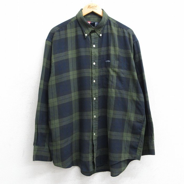 XL★古着 ラルフローレン Ralph Lauren チャップス 長袖 ブランド シャツ メンズ 90年代 90s ワンポイントロゴ ボタンダウン 濃緑他 グリーン チェック 25mar05 中古 トップス