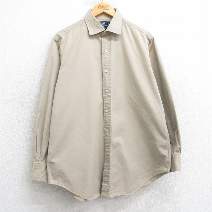 【50%OFF】XL★古着 ラルフローレン Ralph Lauren 長袖 ブランド シャツ メンズ 90年代 90s PHILIP ロング丈 コットン ベージュ カーキ 【spe】 25mar05 中古 トップス