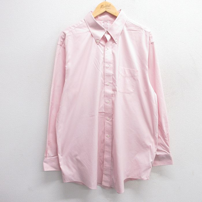 XL★古着 ブルックスブラザーズ BROOKS BROTHERS 長袖 ブランド シャツ メンズ 大きいサイズ ロング丈 ボタンダウン ピンク系 25mar08 中古 トップス