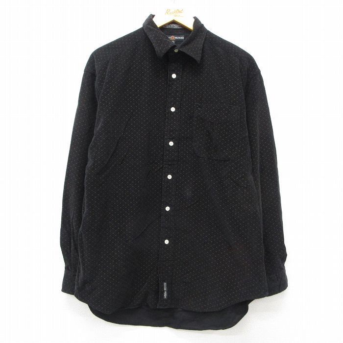 XL★古着 トミーヒルフィガー TOMMY HILFIGER 長袖 ブランド シャツ メンズ 総柄 コーデュロイ コットン 黒他 ブラック 25mar08 中古 トップス