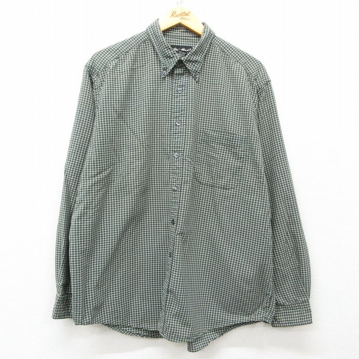 XL★古着 エディーバウアー 長袖 ブランド シャツ メンズ 00年代 00s コットン ボタンダウン 濃緑他 グリーン チェック 25mar08 中古 トップス