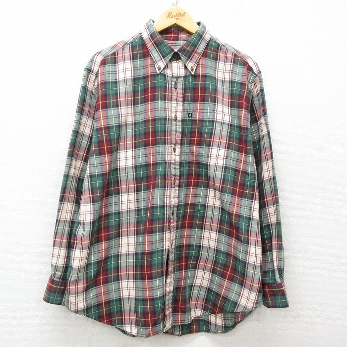 XL★古着 ブルックスブラザーズ BROOKS BROTHERS 長袖 ブランド シャツ メンズ コットン ボタンダウン 緑他 グリーン チェック 25mar08 中古 トップス