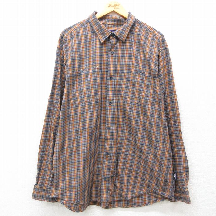 XL★古着 パタゴニア patagonia 長袖 ブランド シャツ メンズ オーガニックコットン 紺他 ネイビー チェック 25mar08 中古 トップス